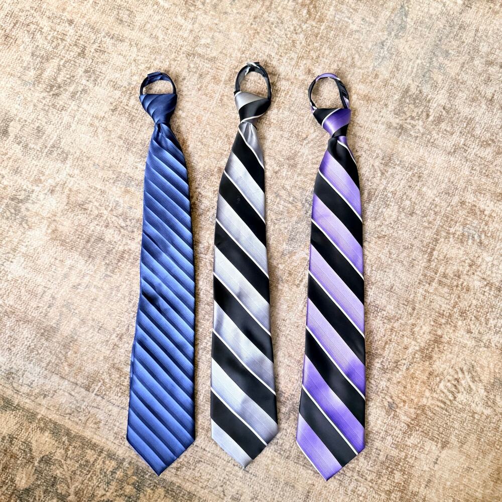 Lot of 3 George Zipper Ties - Blue, Grey Stripe, Purple Stripe Men or Boys